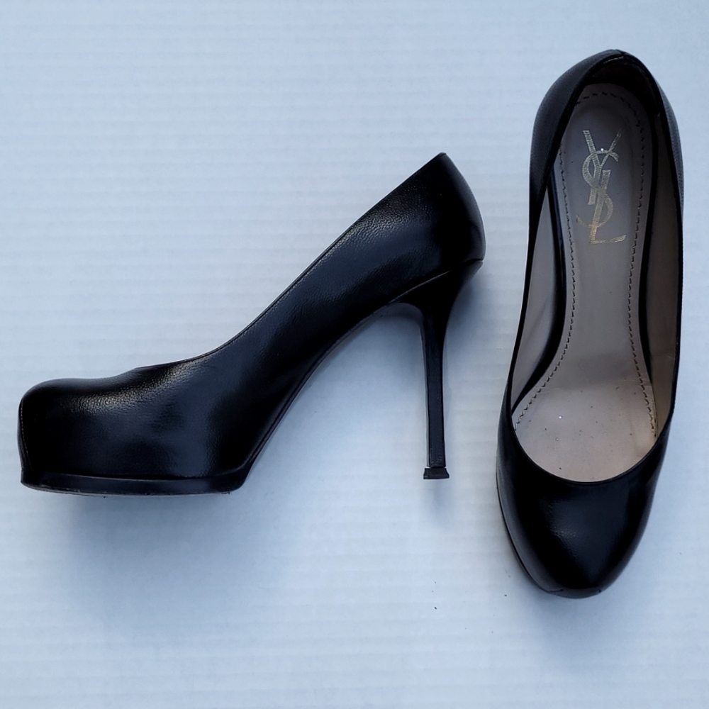 YSL (Yves saint Laurent) rive gauche platform black leather pumps. 38+